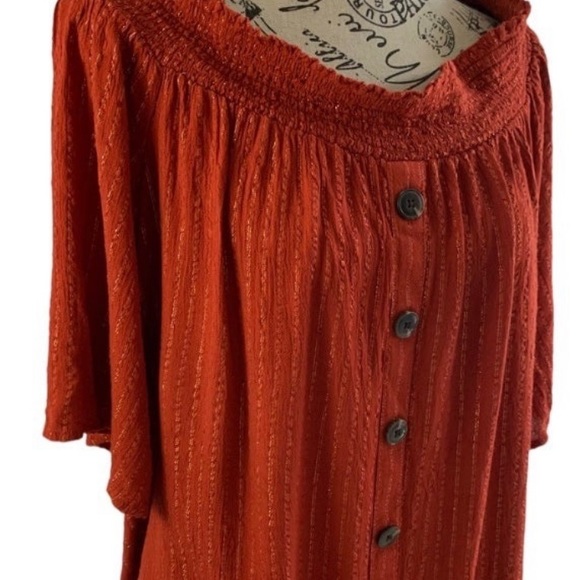 Crown & Ivy Blouse rust with gold threading elastic boat neck women’s XL - Picture 7 of 13